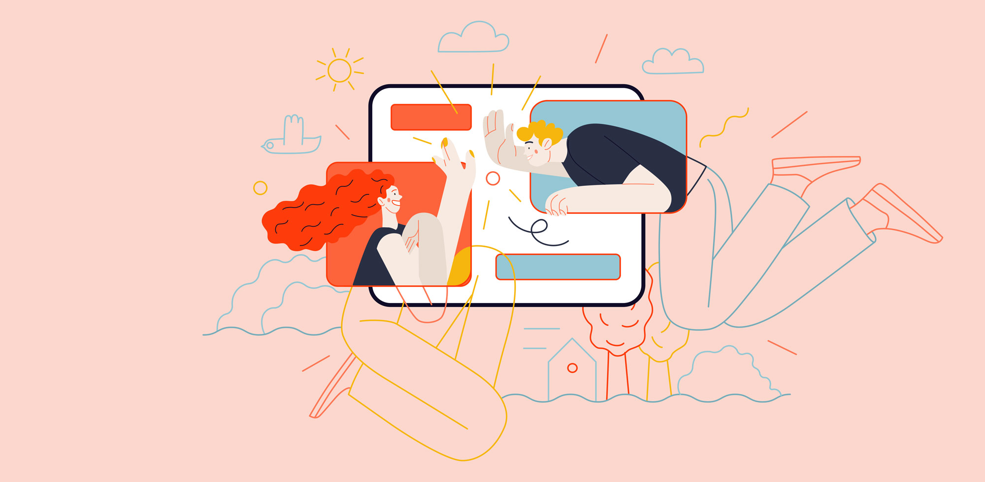 Illustration of a Tablet screen with messages of chatting young man and woman, representing the Magician brand archetype making the impossible possible.